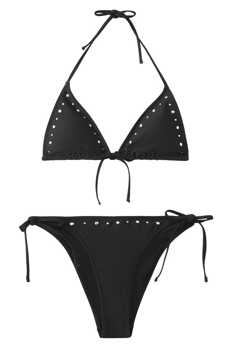 Studded Triangle Two-Piece Swimsuit, Alternate, color, BLACK
