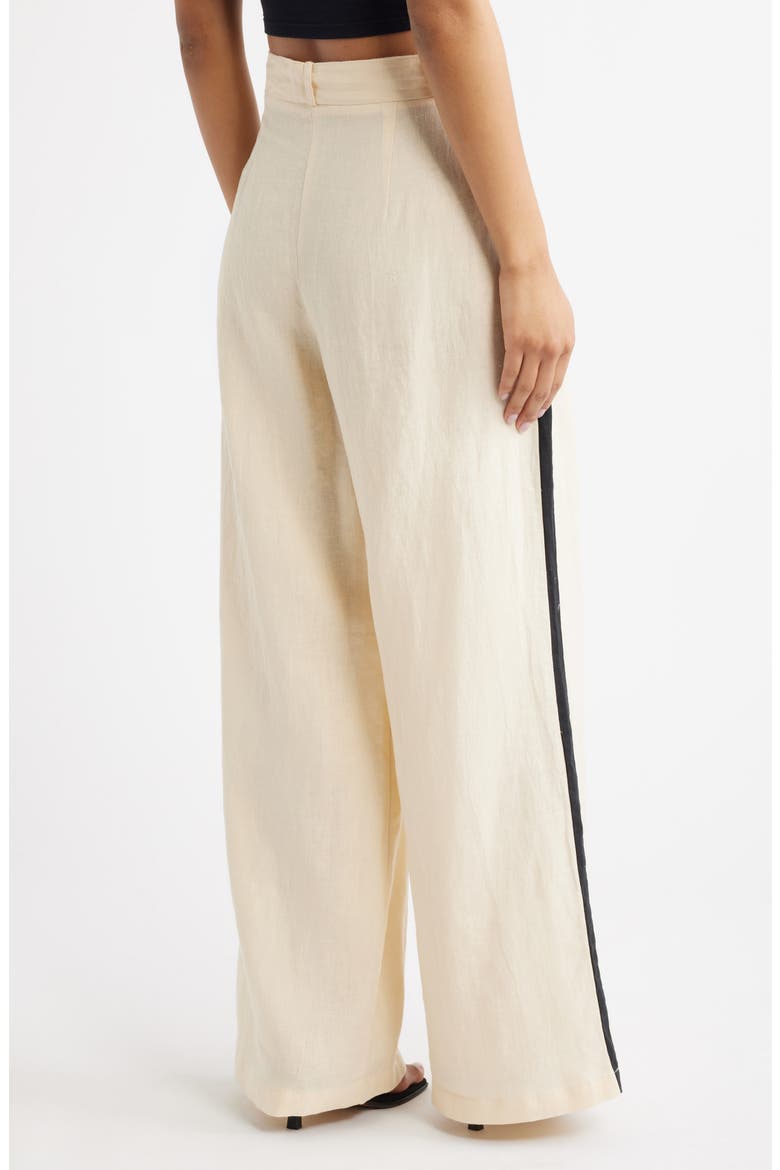 Side Stripe Linen Drawstring Pants, Alternate, color, ECRU