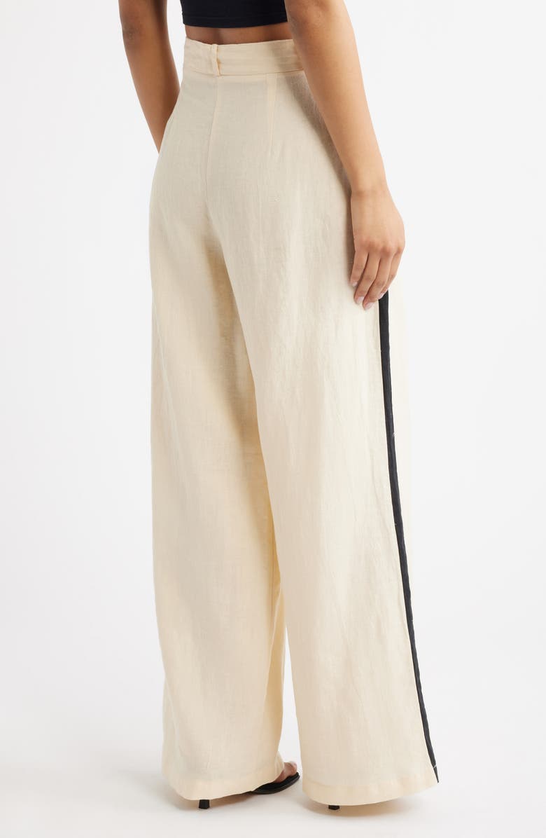 MANGO Side Stripe Linen Drawstring Pants, Alternate, color, Ecru