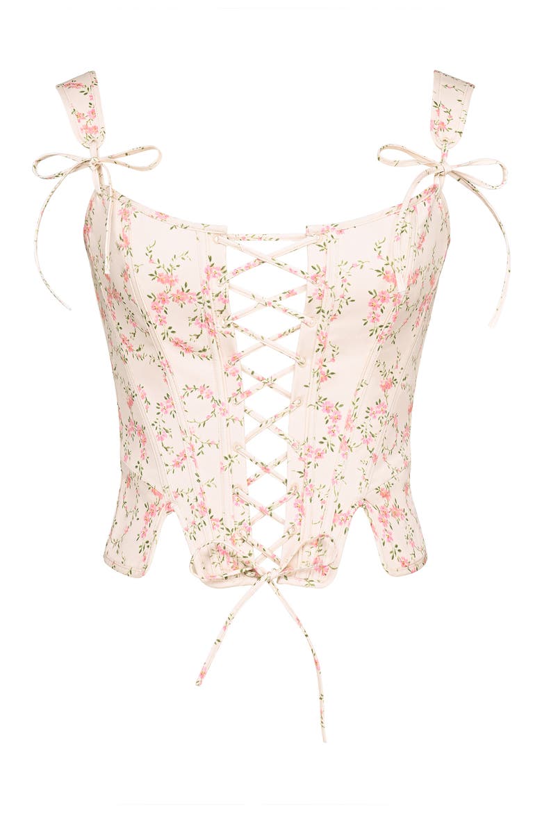 Leila Lace-Up Front Corset Top, Alternate, color, VINTAGE FLORAL SPIRAL CREAM