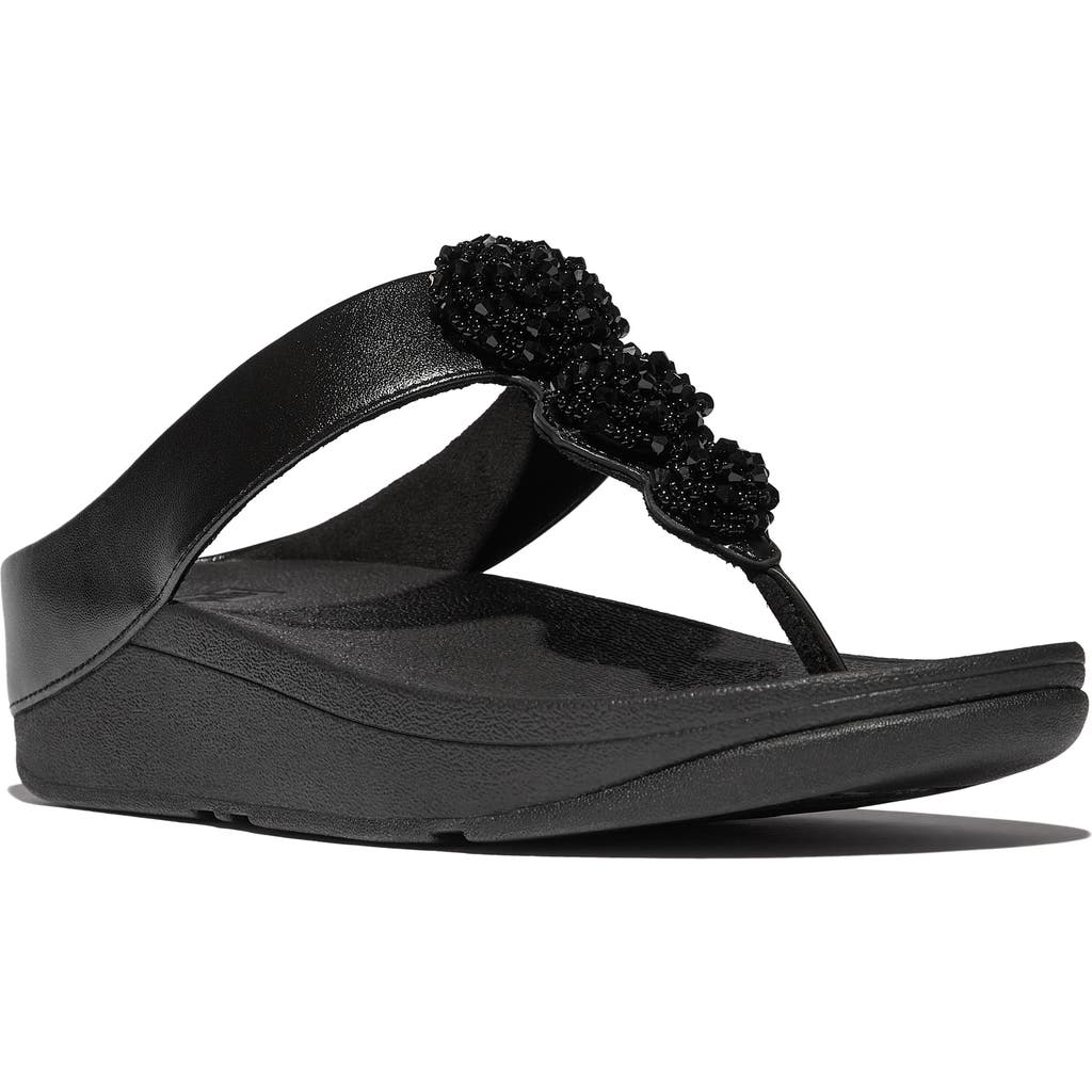 Fitflop Fino Beadie Flip Flop In Metallic Black