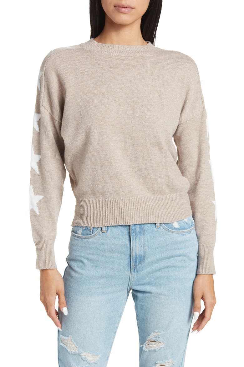 Star Print Sleeve Sweater, Main, color, LATTE WHITE