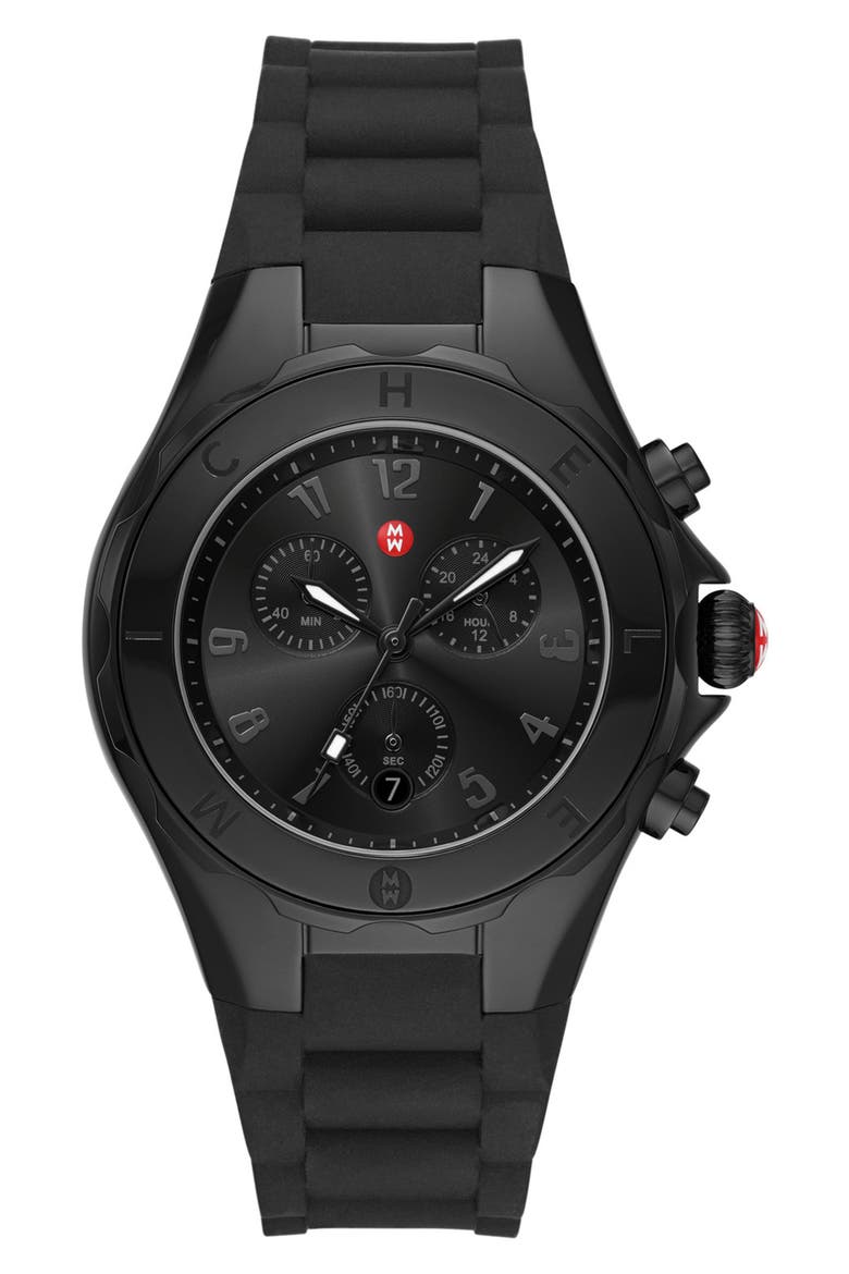 Jellybean Chronograph Silicone Strap Watch, 38mm, Main, color, BLACK