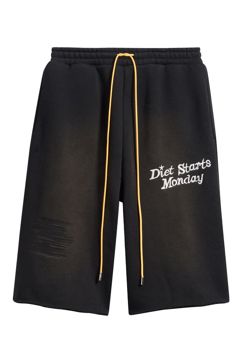 Logo Print Distressed Drawstring Shorts (Nordstrom Exclusive), Alternate, color, VINTAGE BLACK