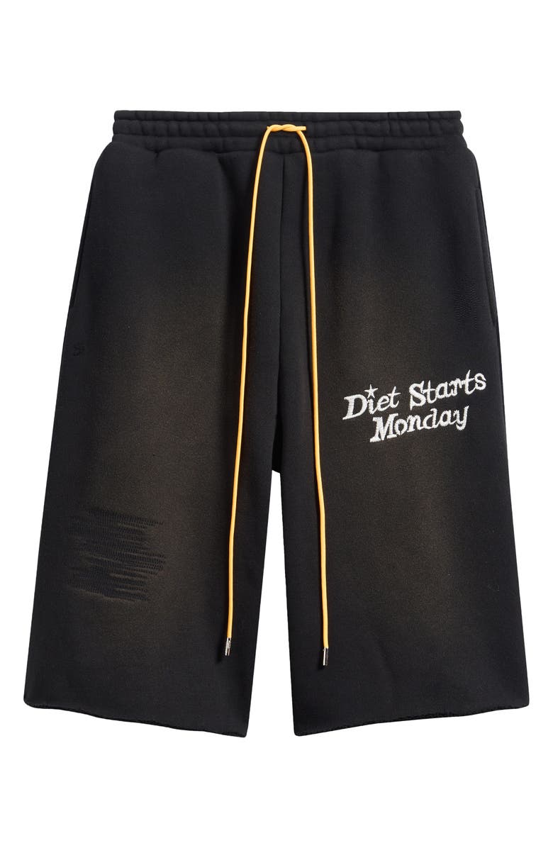 DIET STARTS MONDAY Logo Print Distressed Drawstring Shorts, Alternate, color, Vintage Black