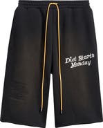 DIET STARTS MONDAY Logo Print Distressed Drawstring Shorts