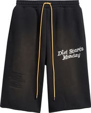 DIET STARTS MONDAY Logo Print Distressed Drawstring Shorts