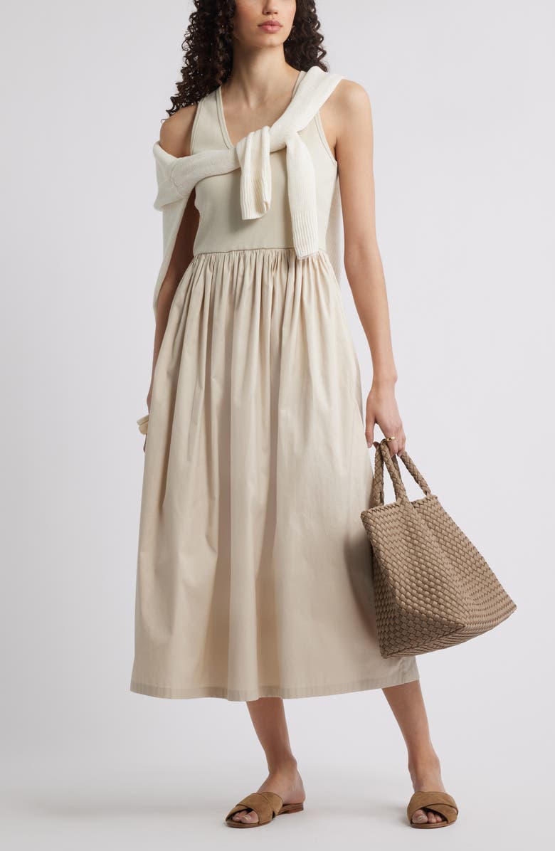 Mixed Media Stretch Cotton Tank Maxi Dress