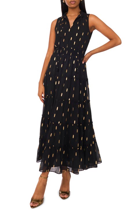 Tie Neck Tiered Maxi Dress