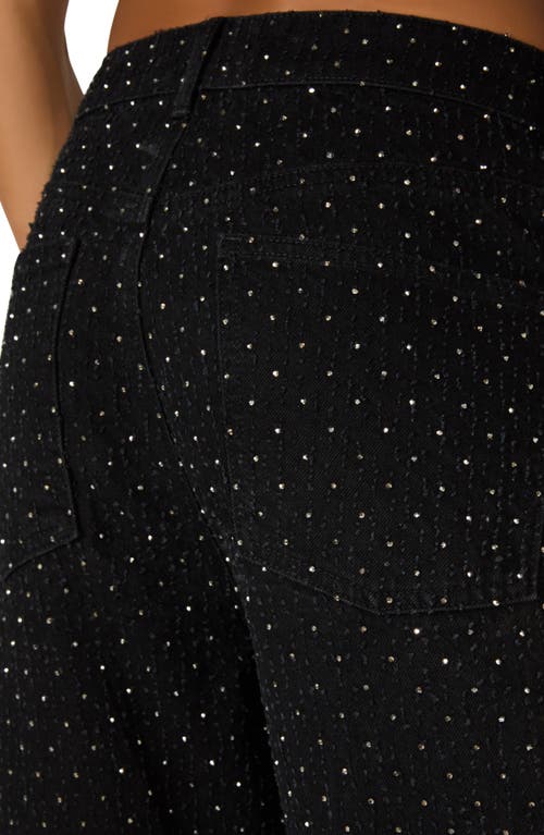 Steve Madden Avaline Crystal Embellished High Waist Relaxed Straight Leg Jeans In Black