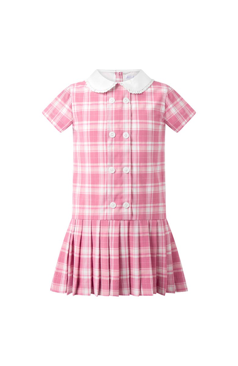 Rachel Riley Pink Check Dropped Waist  Dress, Main, color, Pink