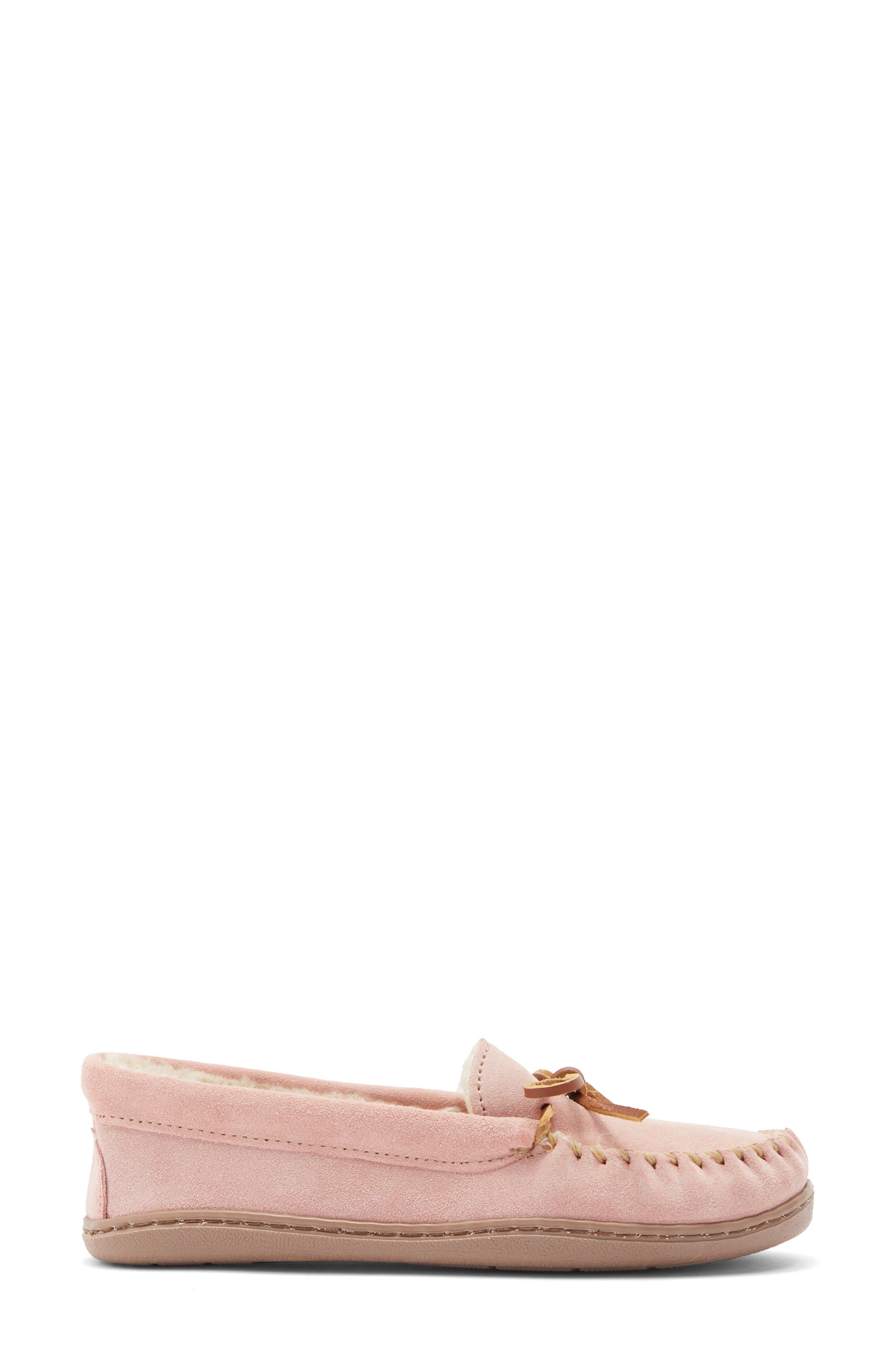 Minnetonka Suede Faux Fur Slipper, Alternate, color, Pink