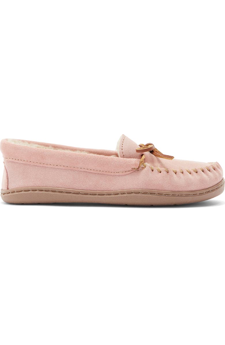 Minnetonka Suede Faux Fur Slipper, Alternate, color, Pink