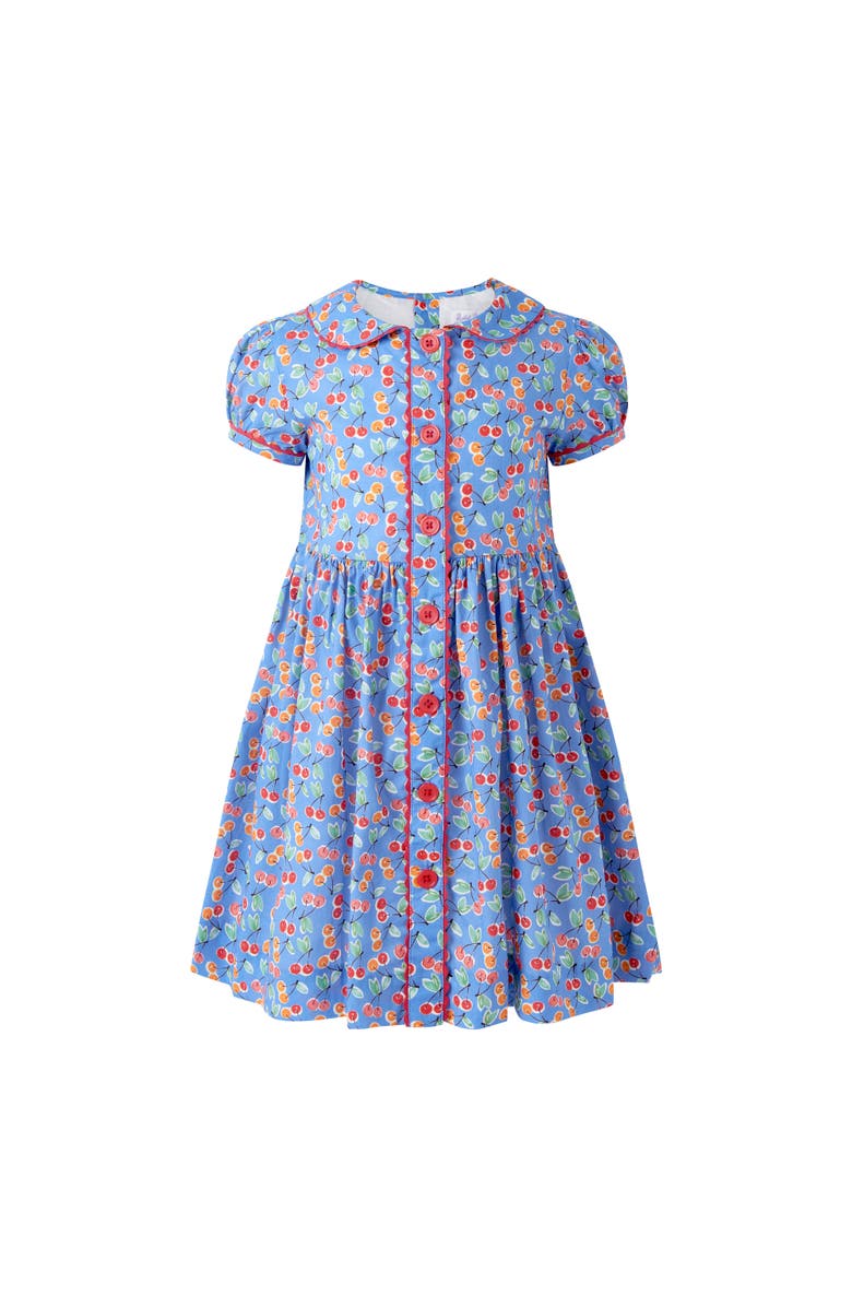 Rachel Riley Cherry Button-Front Dress, Main, color, Blue