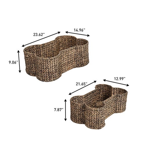 The Licker Store Digby Bone-shaped Large Hand Woven Water Hyacinth Nesting Pet Toy Organizer Baskets In Brown