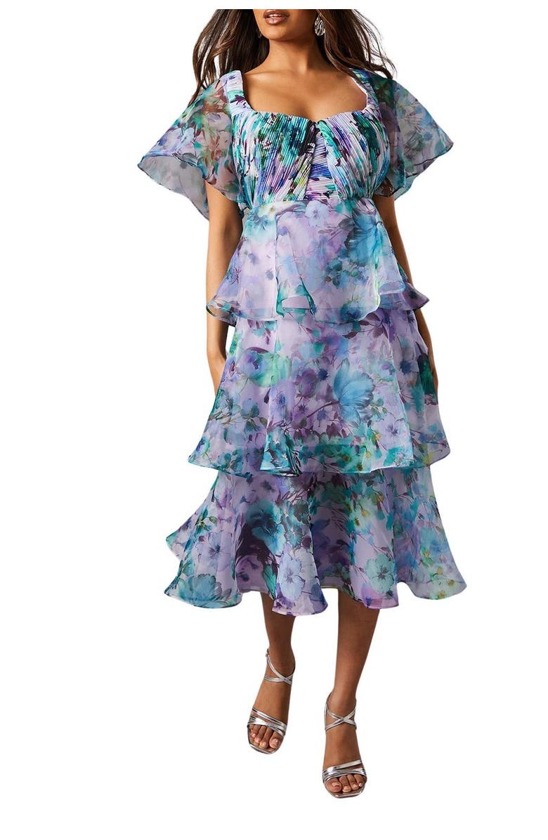 Coast Petite Organza Tiered Dress, Alternate, color, Teal