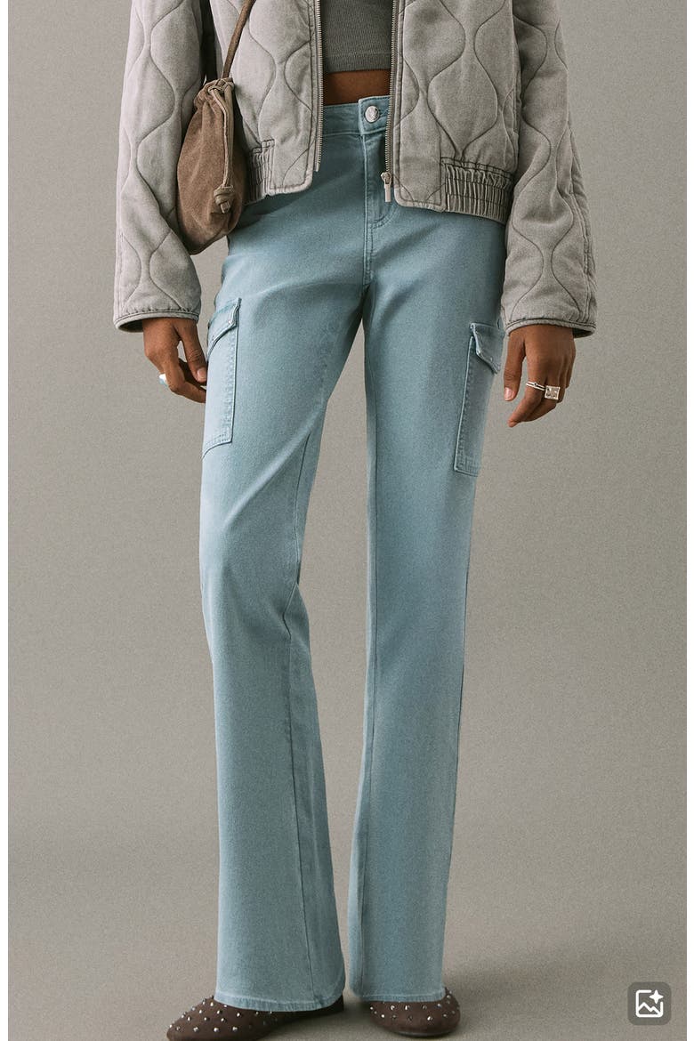 Stud Flare Leg Cargo Jeans, Main, color, BLUE