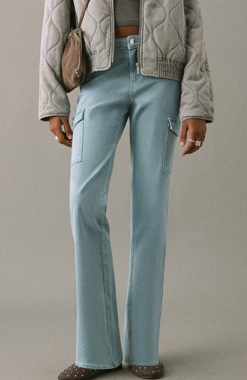 Mango Teen Stud Flare Leg Cargo Jeans In Blue