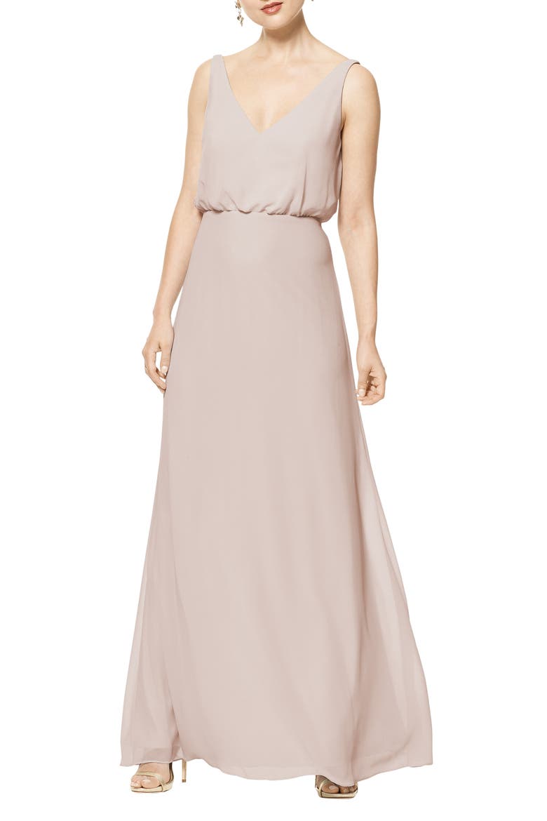 Blouson Chiffon A-Line Gown, Main, color, FROST ROSE