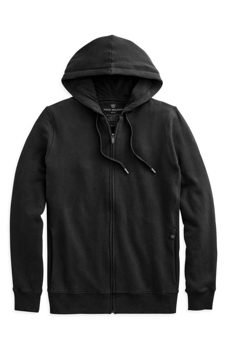 Mack Weldon Ace Cotton Blend French Terry Zip Hoodie, Alternate, color, True Black