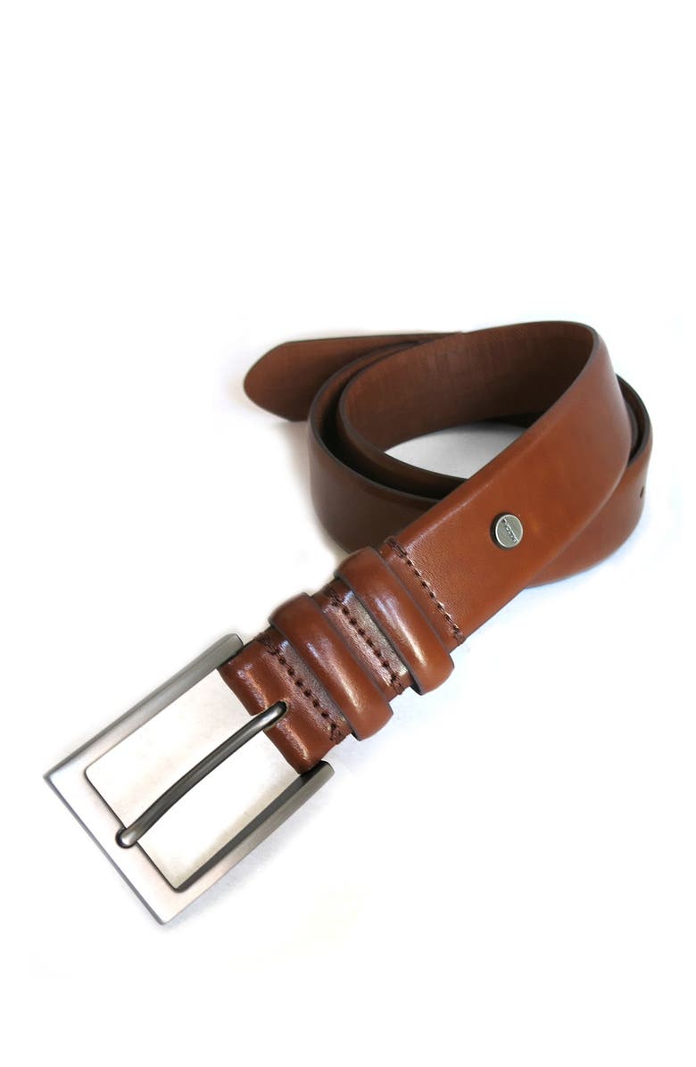 BOCONI Double Loop Leather Belt, Alternate, color, Cognac