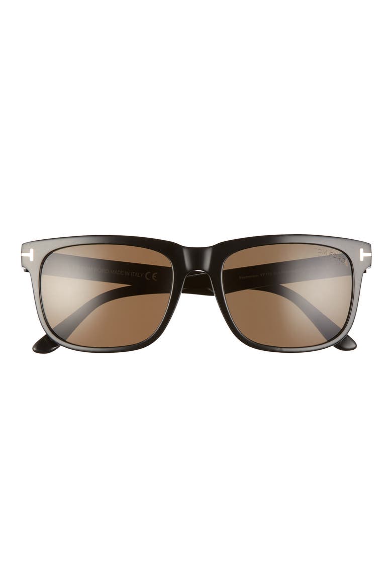 Stephenson 56mm Polarized Square Sunglasses, Main, color, SHINY BLACK