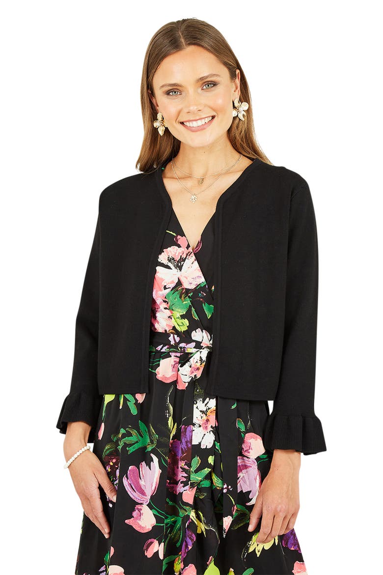 Bell Sleeve Cropped Cardigan, Main, color, Black
