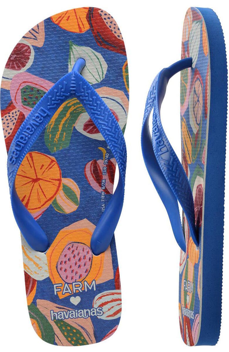 Havaianas x FARM Rio Fruit Flip Flop, Alternate, color, Blue Star