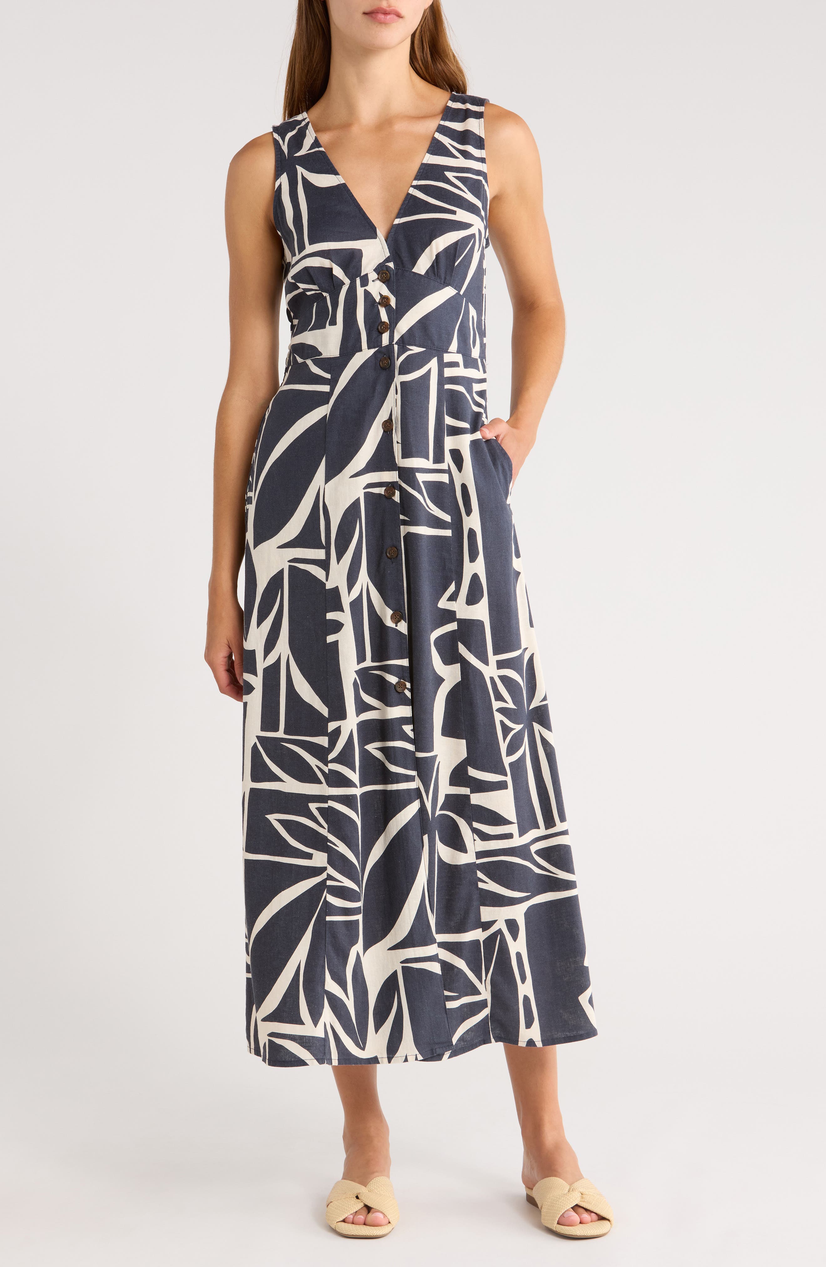 Marine Layer Camila Printed Sleeveless Hemp Blend Maxi Dress