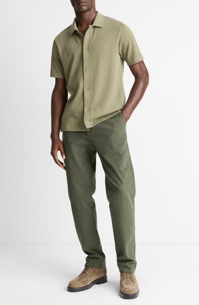 Vince Short Sleeve Jacquard Cotton Knit Button-Up Shirt, Alternate, color, Sage/ Sycamore