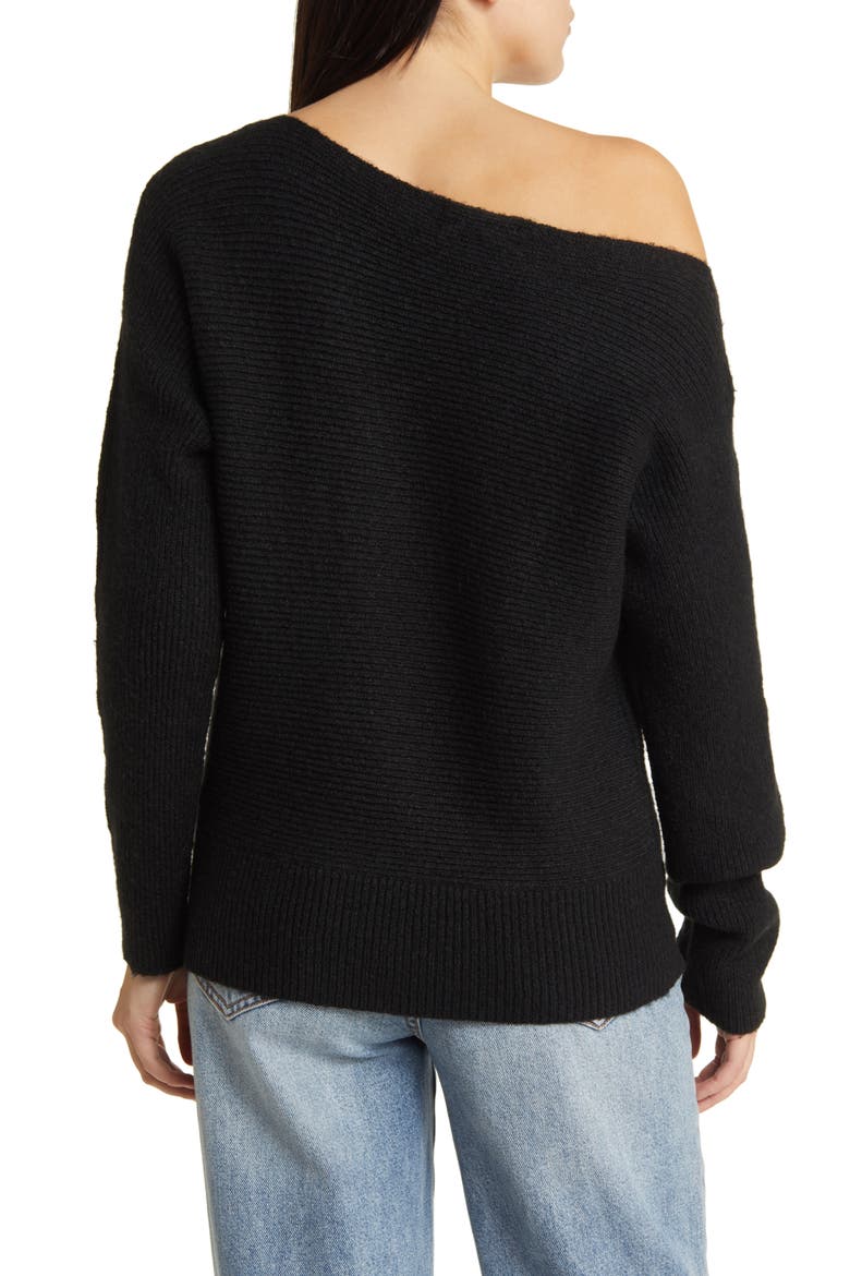 Rib Boat Neck Sweater, Alternate, color, BLACK