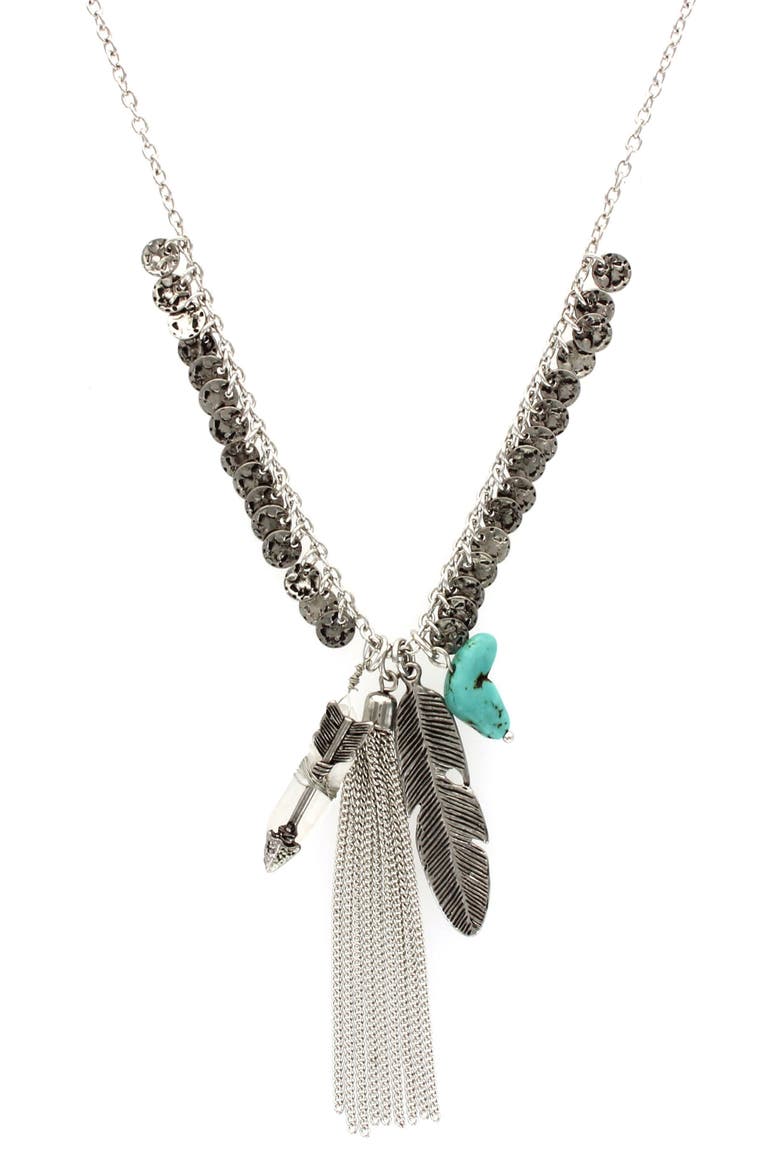 Feather Cluster Pendant Necklace, Main, color, SILVER