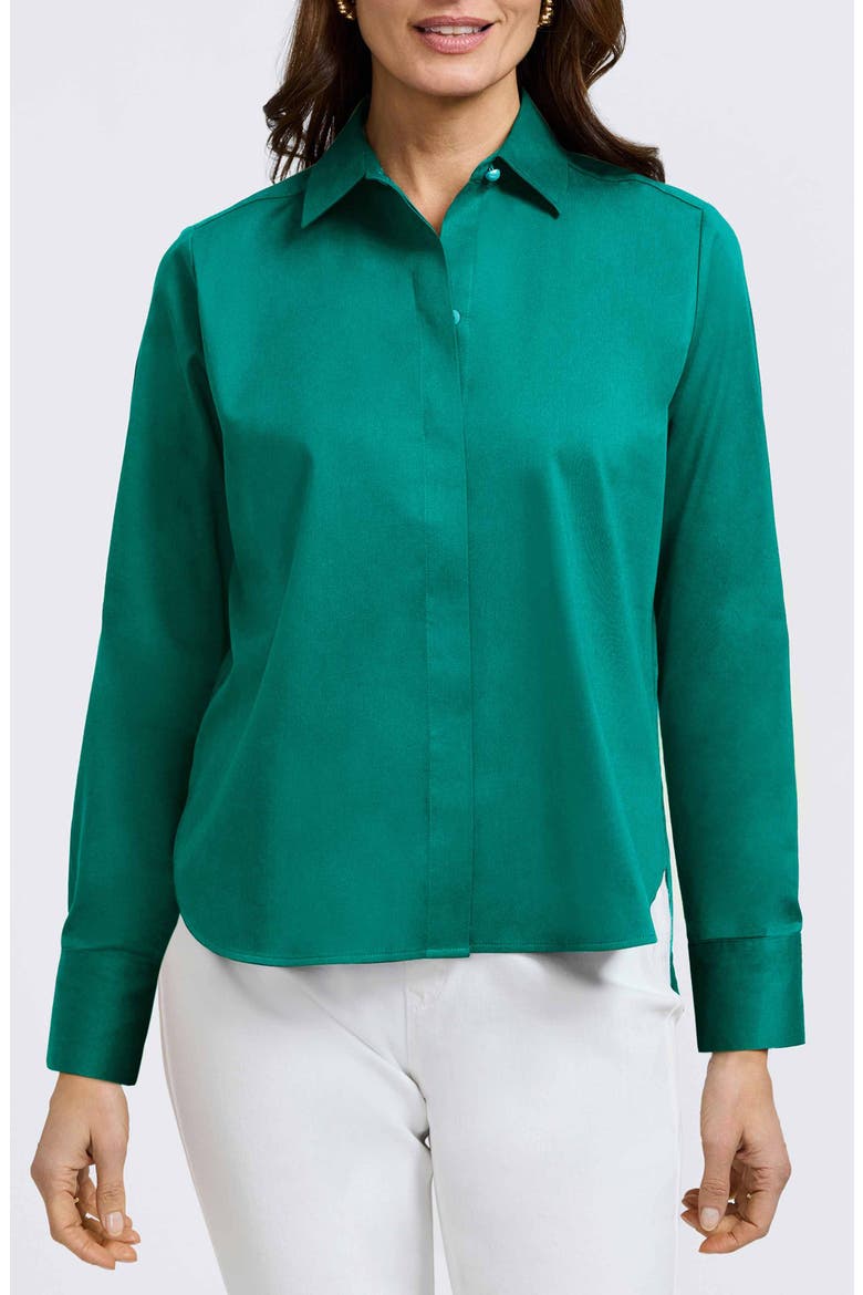 Matte Sateen Button-Up Shirt, Main, color, EMERALD