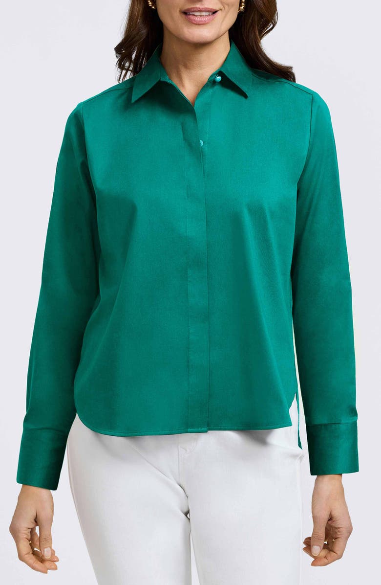 Foxcroft Matte Sateen Button-Up Shirt, Main, color, Emerald