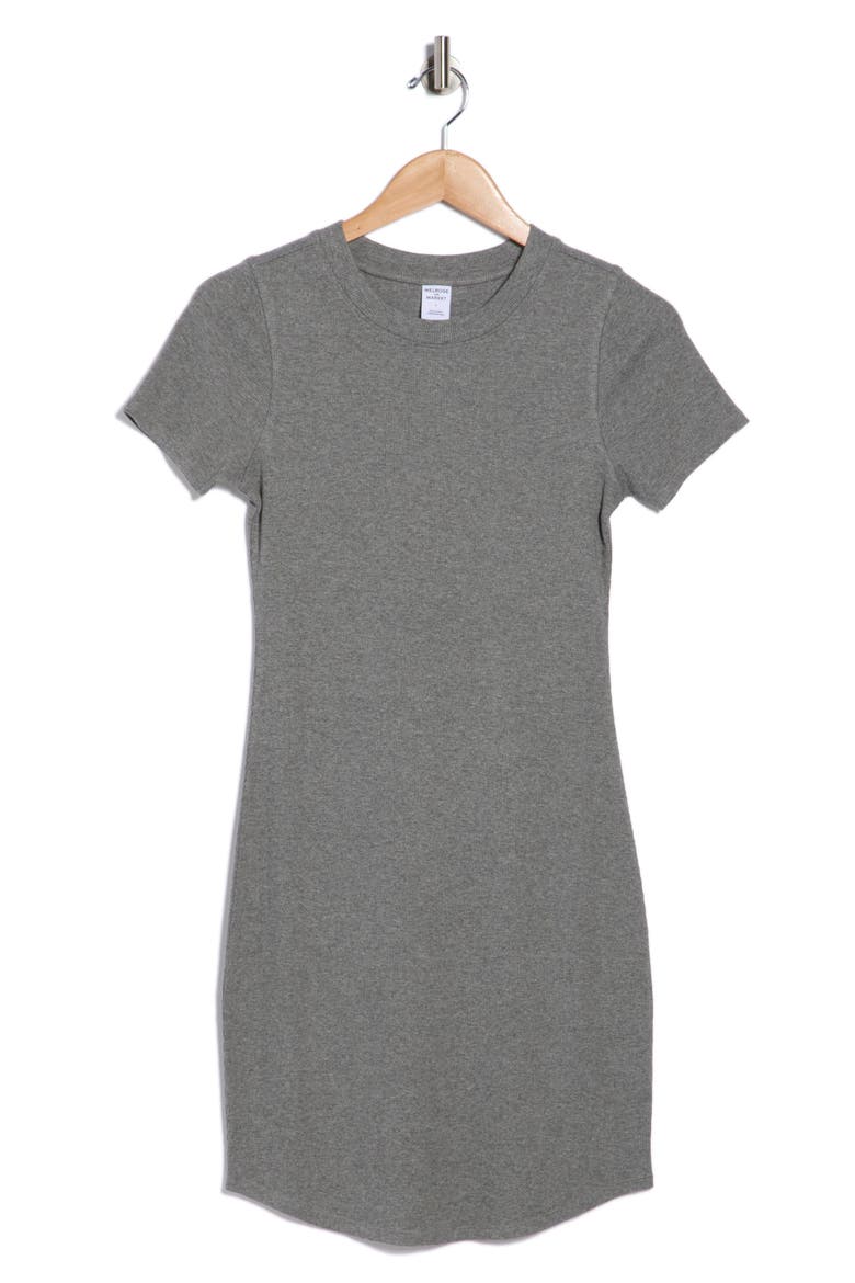 Short Sleeve Crewneck Mini Dress, Alternate, color, GREY DARK HEATHER