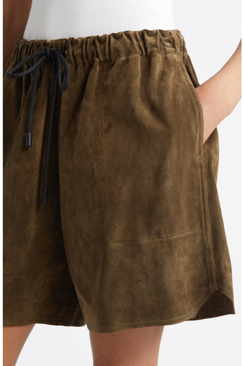 Suede Drawstring Waist Shorts, Alternate, color, KHAKI