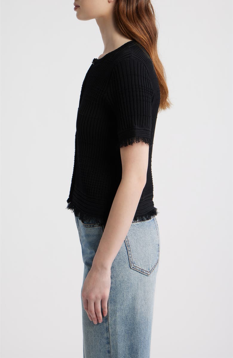rag & bone Ayan Fringe Trim Rib Cardigan, Alternate, color, Black