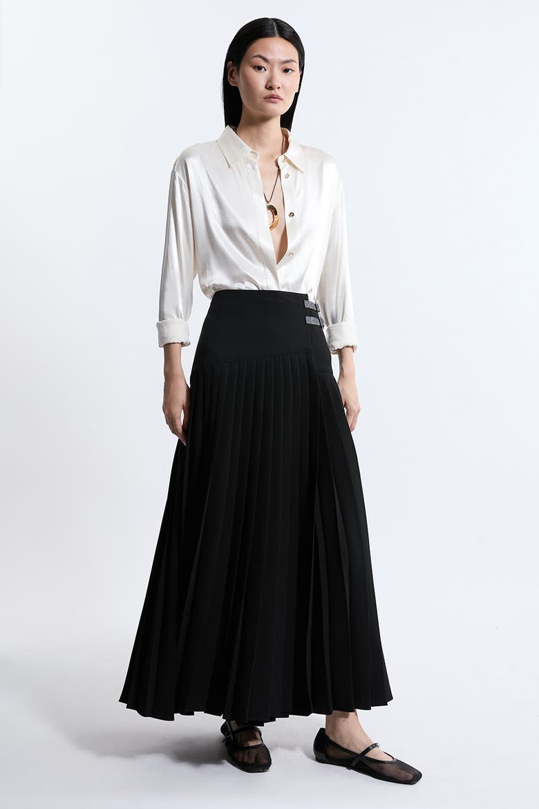 Buckle Detailed Maxi Skirt, Alternate, color, Black