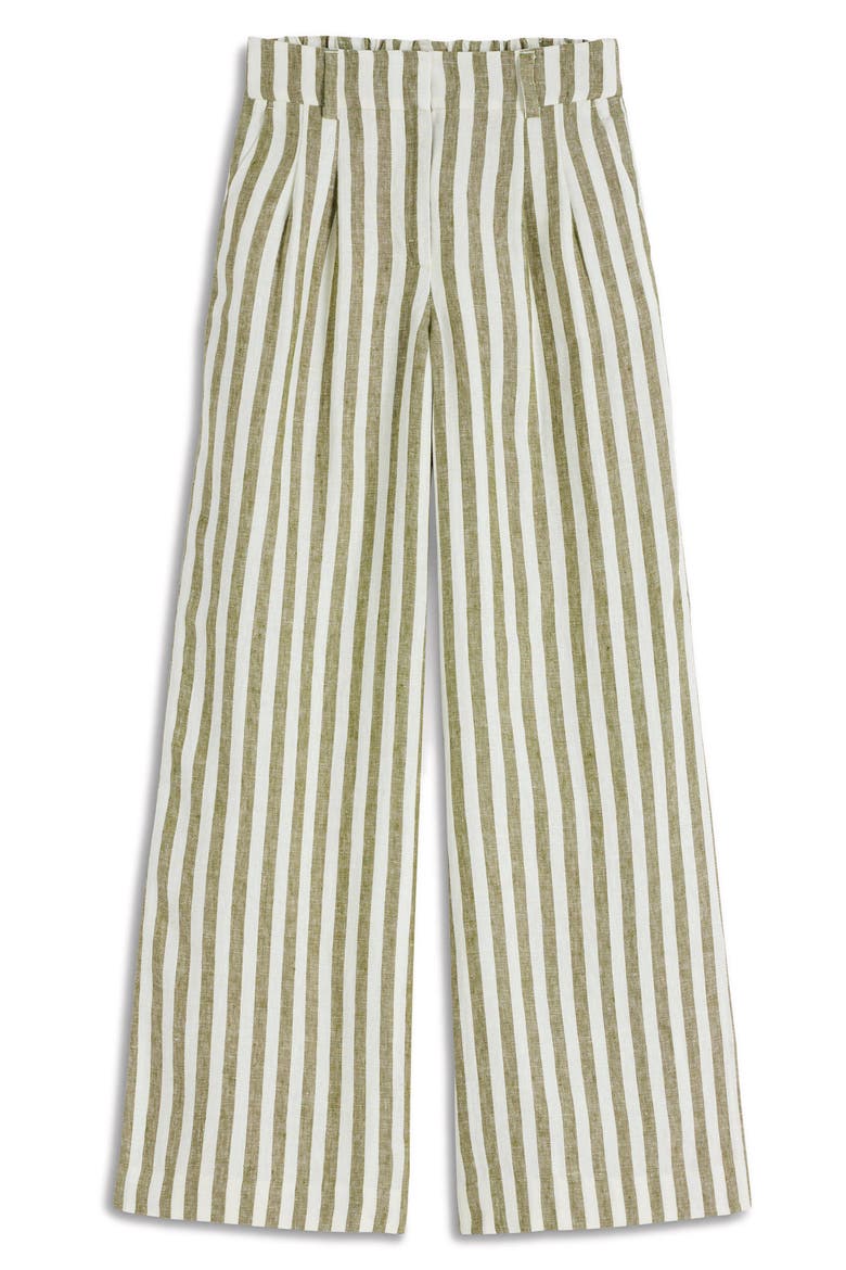 Kensington Linen Wide Leg Pants, Alternate, color, GREEN & WHITE STRIPE
