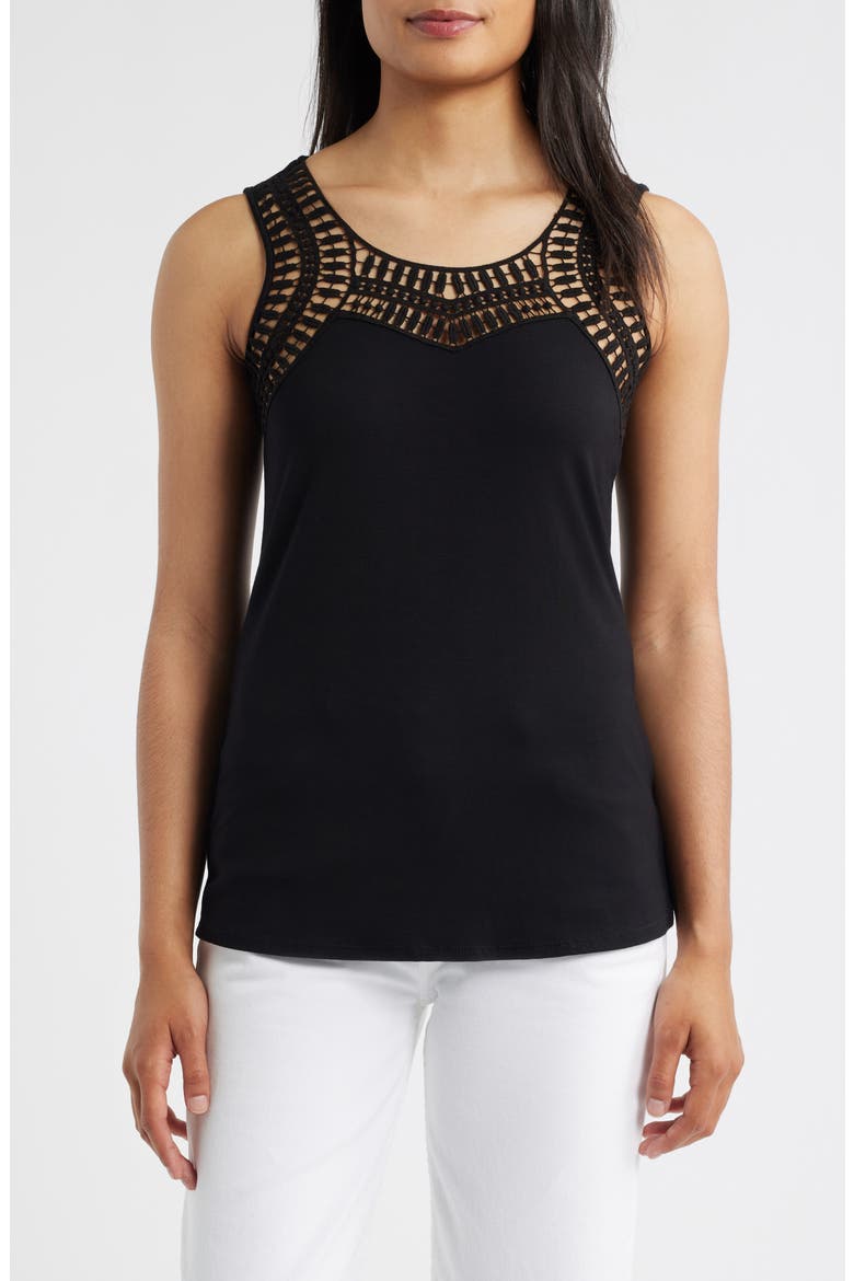 Guipure Lace Accent Scoop Neck Tank, Main, color, BLACK