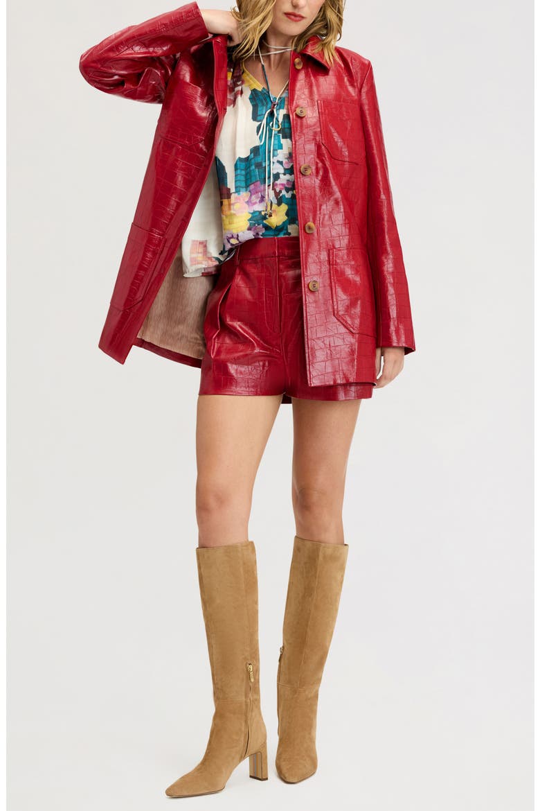 Croc Embossed Faux Leather Shorts, Alternate, color, CRANBERRY