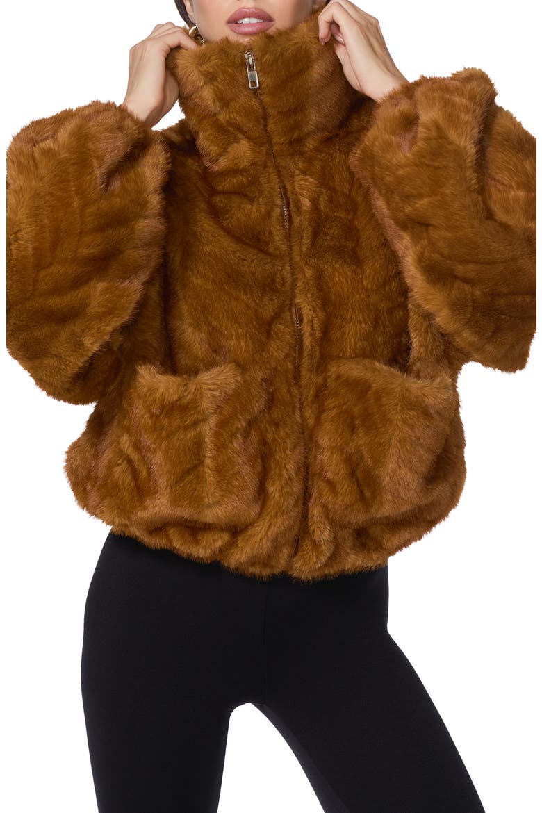 Balloon Faux Fur Bomber Jacket, Alternate, color, GOLD CHEVRON