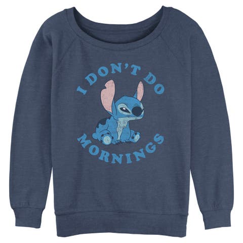 Junior's Lilo & Stitch I Don't Do Mornings Light Blue  Sweatshirt