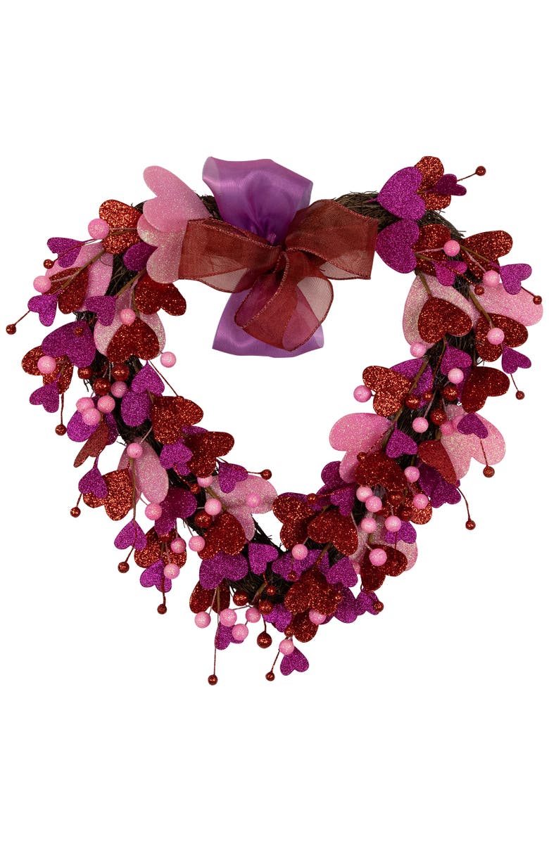 Northlight Glittered Hearts and Berries Valentine's Day Twig Wreath - 20", Main, color, Pink