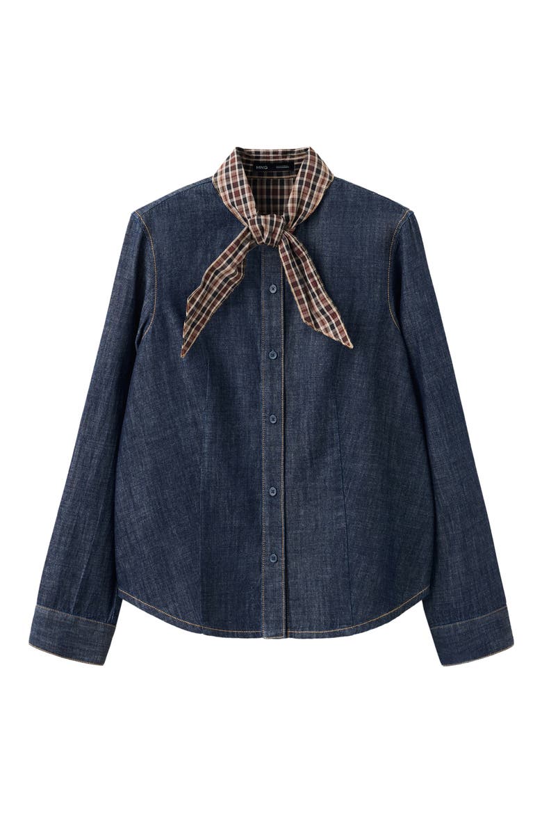 Maya Tie Neck Button Front Shirt, Main, color, OPEN BLUE