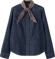 MANGO Maya Tie Neck Button Front Shirt