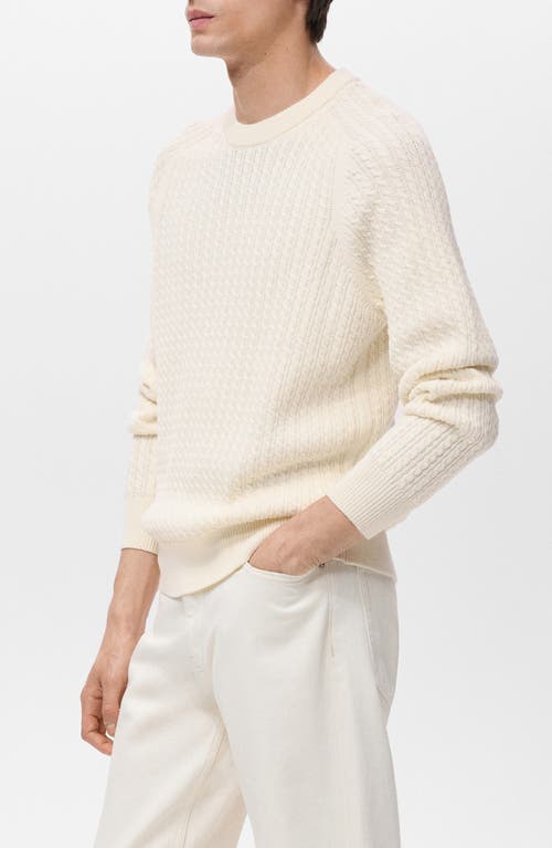 Mango Cabled Cotton Crewneck Sweater In Neutral