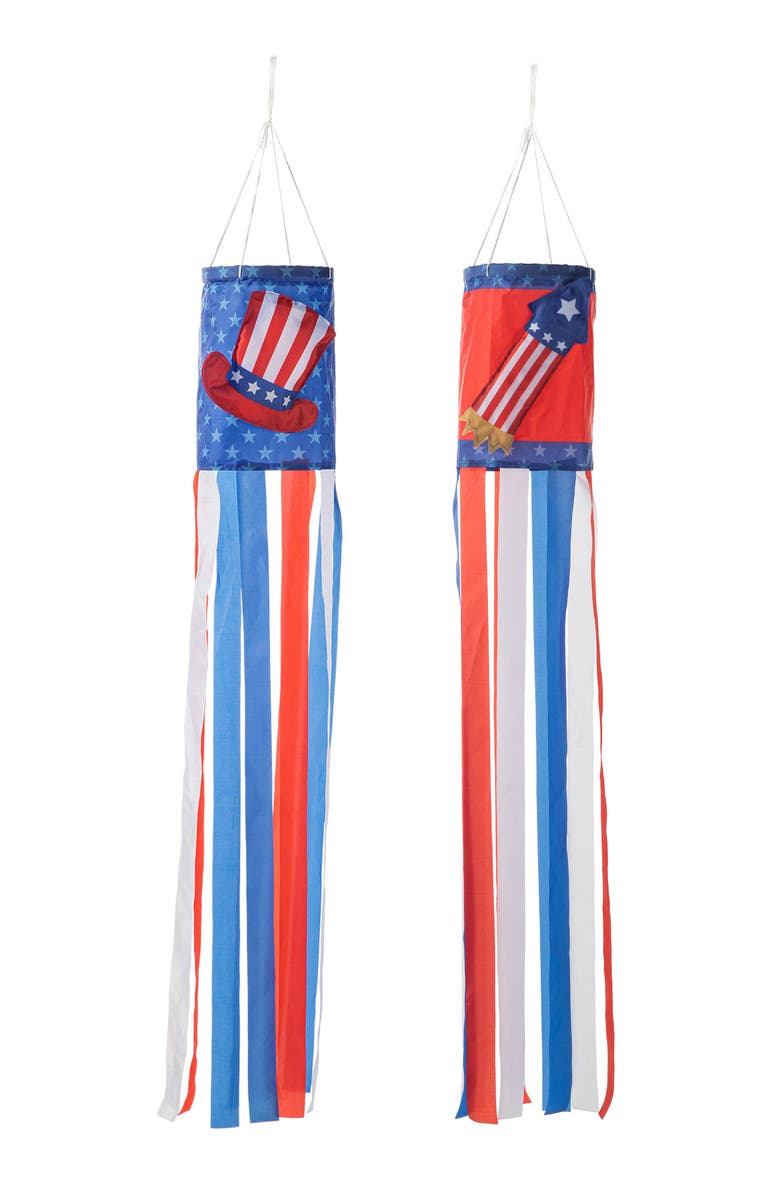 Glitzhome Set of 2 Patriotic Americana Hat Firecracker Windsocks, Main, color, 