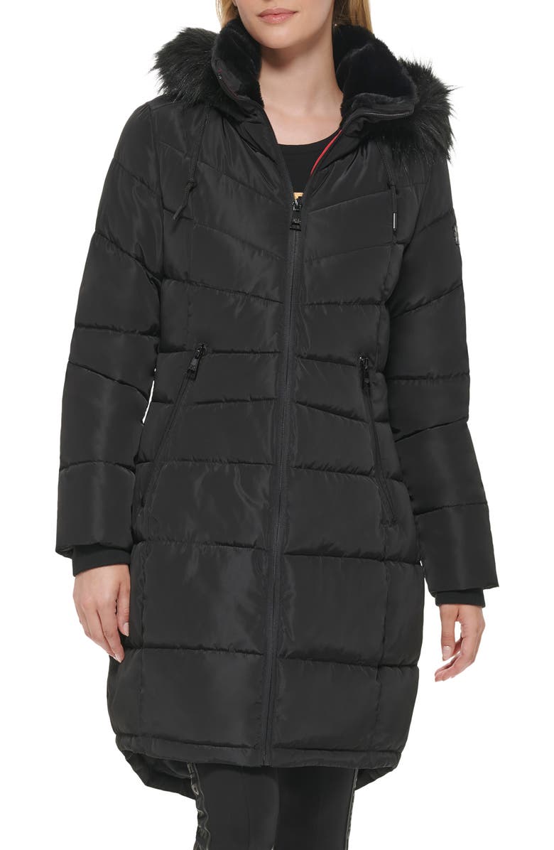 KARL LAGERFELD Apres Ski Faux Fur Trim Hooded Puffer Jacket, Main, color, 