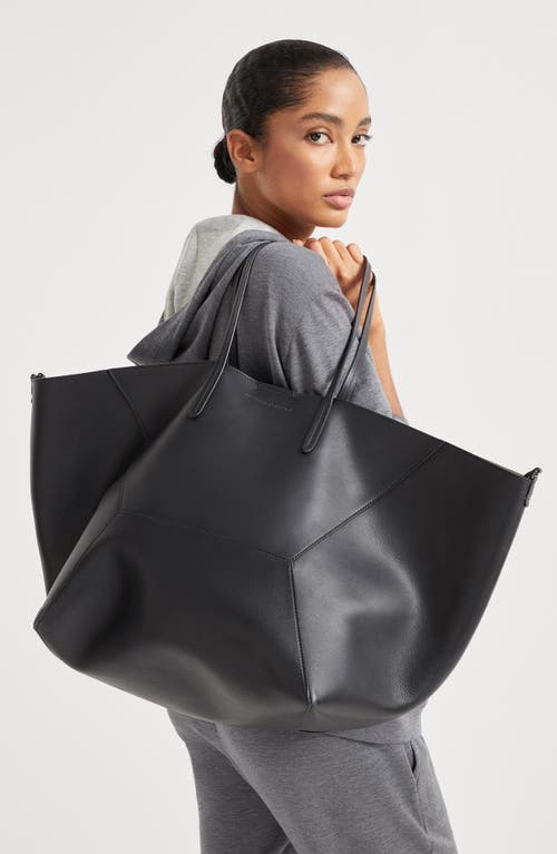 Brunello Cucinelli Calfskin Large Bc Duo Bag In Black
